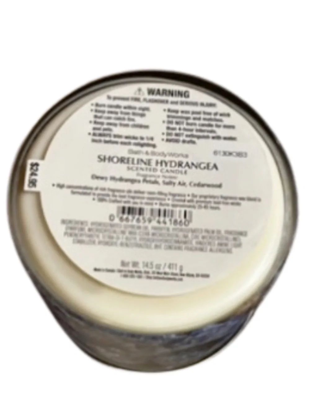 Bath & Body Works Shoreline Hydrangea 3-wick candle -up to 45 Hour Burn Time-NWT
